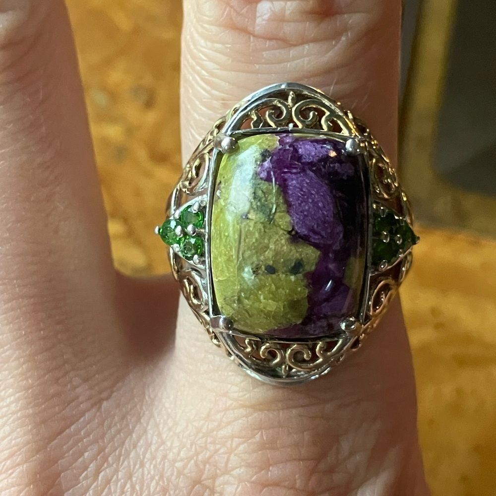 Genuine Tasmanian Stichtite Chrome Diopside Sterling Silver Cocktail Ring Size 9